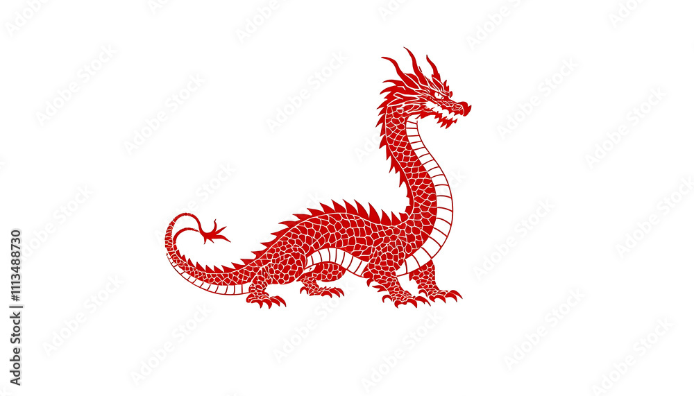 Fototapeta premium Red dragon on white background