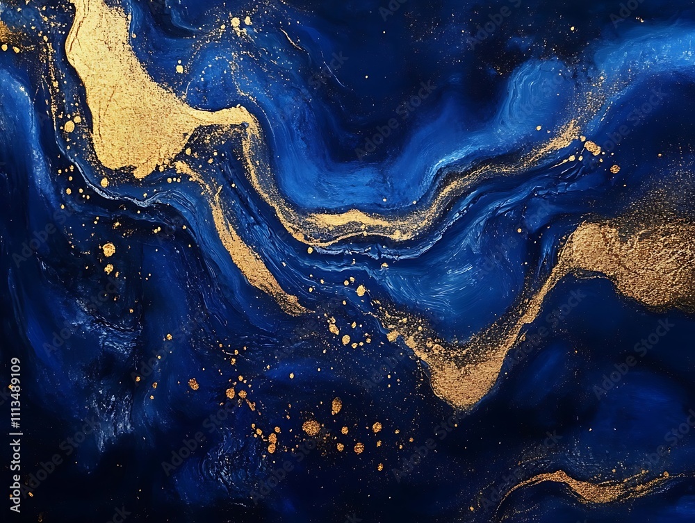 Abstract blue and gold fluid art design featuring flowing lines and shimmering accents creating a luxurious and elegant artistic composition for modern decor. Abstract blue and gold fluid art design featuring flowing lines and shimmering accents creating a luxurious and elegant artistic composition for modern decor.
