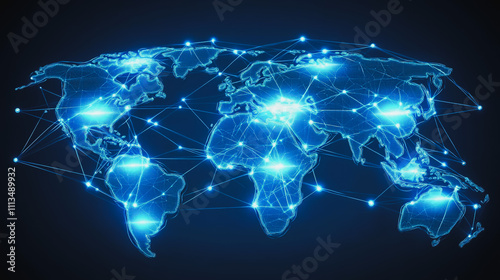 abstract business connection of line from nail node to node on world map background Innovation network points Earth's surface