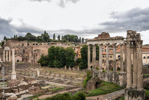 Ruins of the Roman Forum at Palatino hill in Roma, Italy.