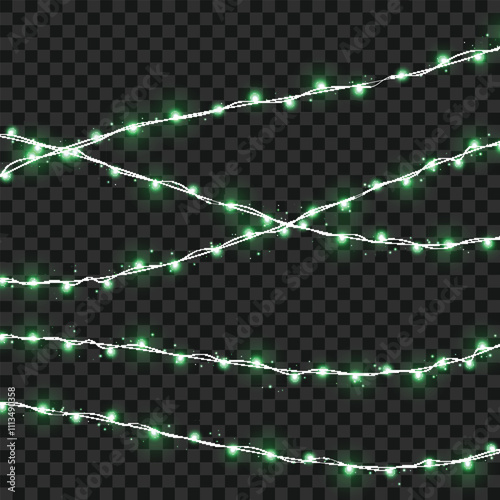 Christmas Tree Decorations with Ornaments and Lights Vector