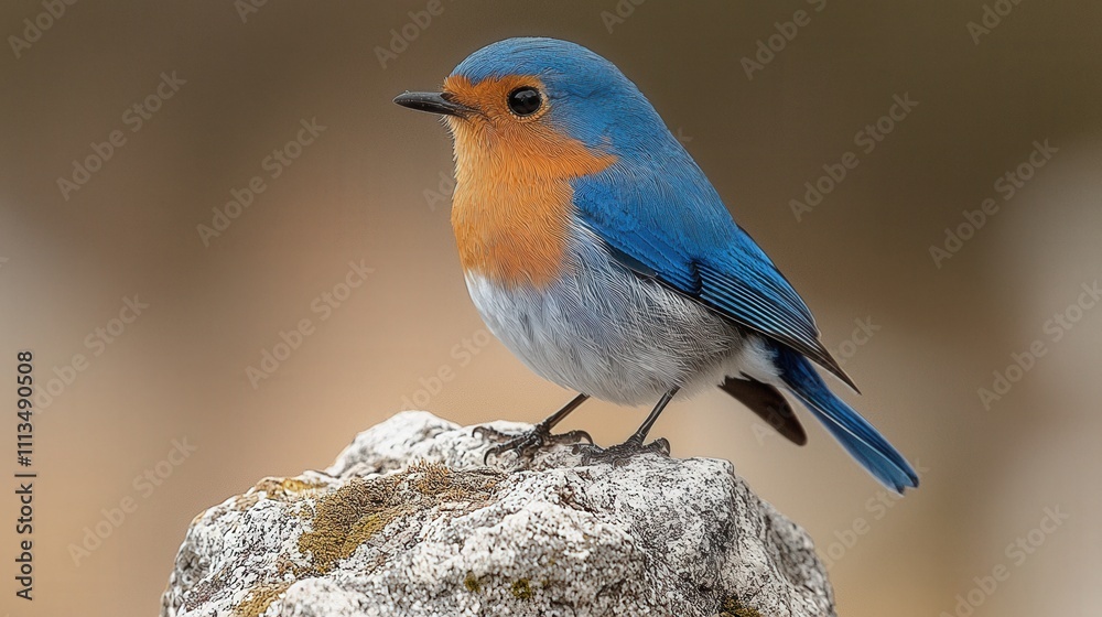 Vibrant blue-orange bird perched on rock in natural habitat Vibrant blue-orange bird perched on rock in natural habitat