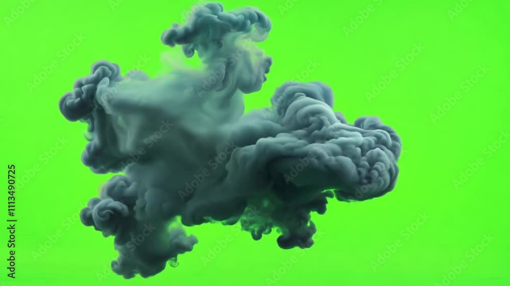 Thick black smoke swirling dynamically, vibrant green backdrop, cinematic motion Thick black smoke swirling dynamically, vibrant green backdrop, cinematic motion