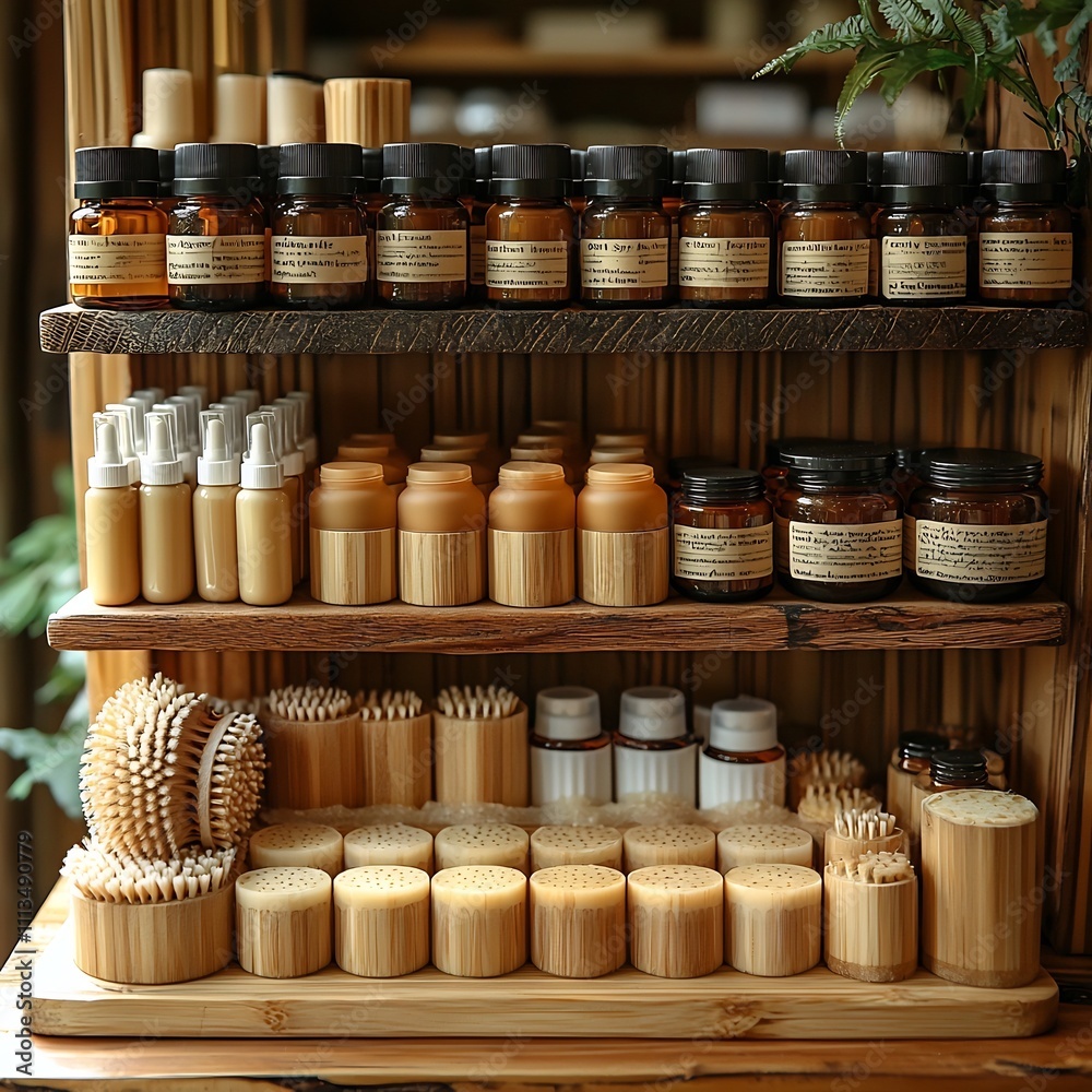 Sustainable Natural Skincare Handmade Products on Bamboo Vanity Eco Friendly Lifestyle Concept Sustainable Natural Skincare Handmade Products on Bamboo Vanity Eco Friendly Lifestyle Concept
