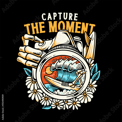 Photography skeleton hand capture surfing with a camera