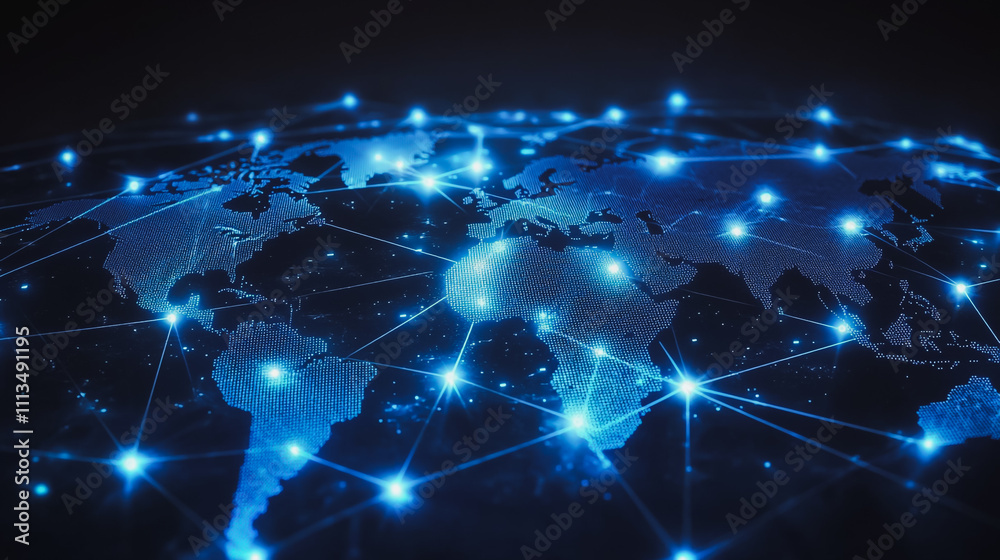 abstract business connection of line from nail node to node on world map background Innovation network points Earth's surface abstract business connection of line from nail node to node on world map background Innovation network points Earth's surface