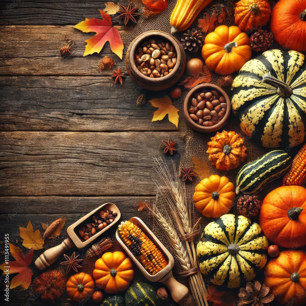 Autumn bottom border banner of pumpkins, gourds and fall decor on a rustic wood background with copy space/banner/design/wallpaper
Autumn bottom border banner of pumpkins, gourds and fall decor on a rustic wood background with copy space/banner/design/wallpaper