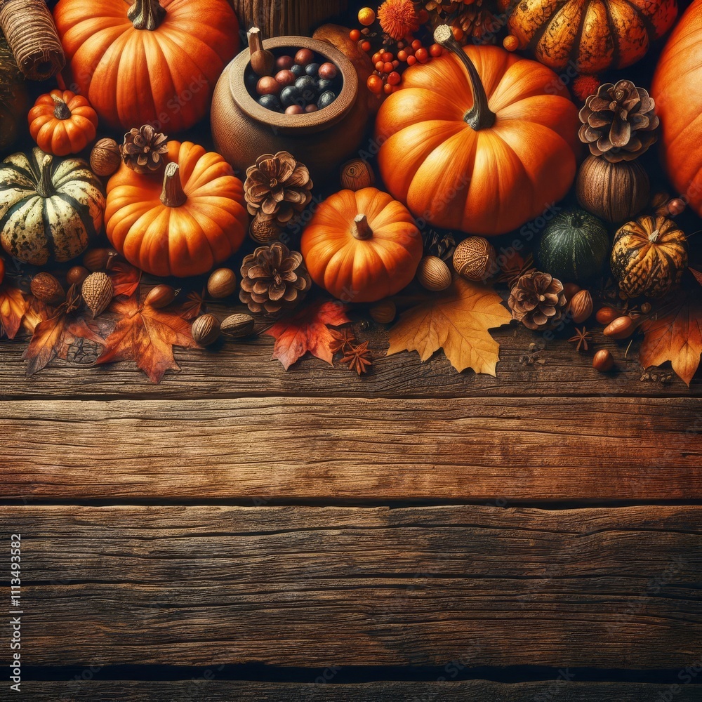Autumn bottom border banner of pumpkins, gourds and fall decor on a rustic wood background with copy space/banner/design/wallpaper
Autumn bottom border banner of pumpkins, gourds and fall decor on a rustic wood background with copy space/banner/design/wallpaper
