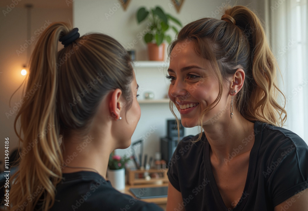 Hairdresser Consulting with Client About Hairstyle Hairdresser Consulting with Client About Hairstyle