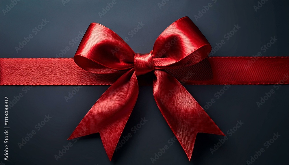 Elegant Red Ribbon Bow on Dark Background: A Symbol of Celebration and Style Elegant Red Ribbon Bow on Dark Background: A Symbol of Celebration and Style