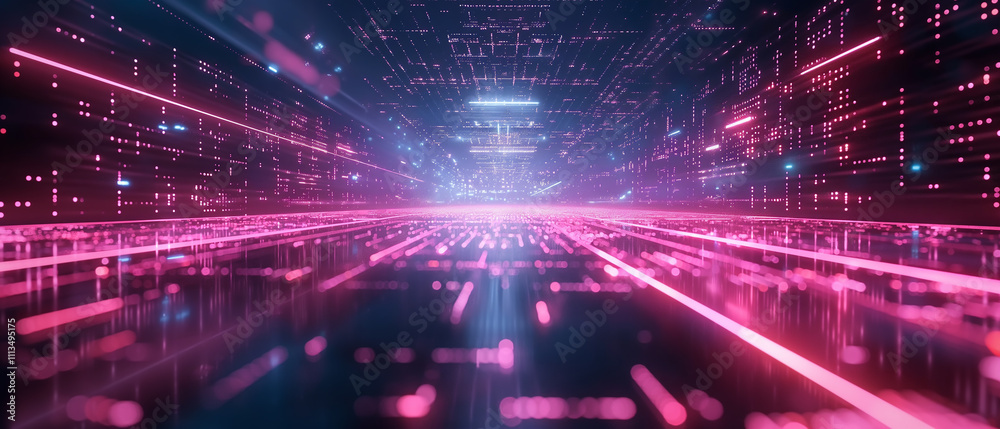 Futuristic Data Stream, Neon Pink and Blue Highway of Information Futuristic Data Stream, Neon Pink and Blue Highway of Information