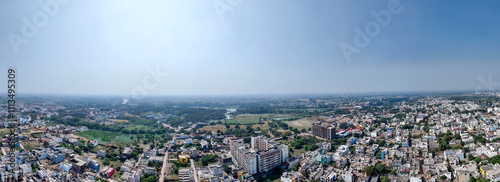 Raipur city aerial panorama, Expansive view of Raipur skyline, Urban and green spaces in Raipur, Bird’s eye view of Raipur, Modern Raipur cityscape, Vibrant Raipur from above.