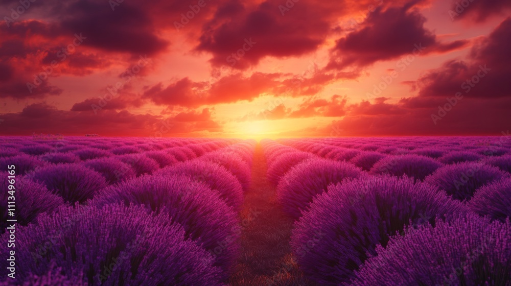 Sunset Over a Field of Lavender Blossoms Sunset Over a Field of Lavender Blossoms