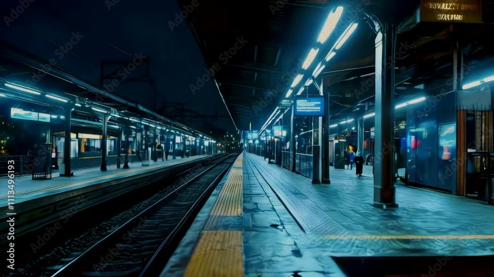 Night Train Station: Empty Platform, Cinematic 4K Video Footage - Atmospheric Ambiance Night Train Station: Empty Platform, Cinematic 4K Video Footage - Atmospheric Ambiance