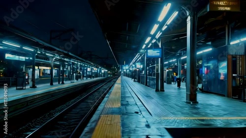 Night Train Station: Empty Platform, Cinematic 4K Video Footage - Atmospheric Ambiance