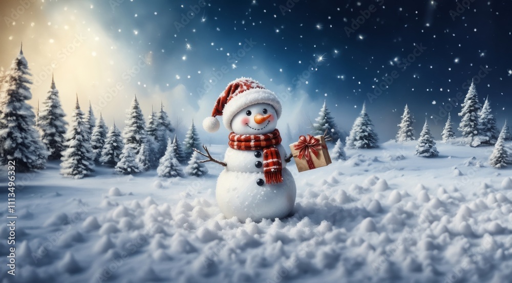 Happy Snowman. Merry christmas and happy new year. Snowman on the snowy winter background. Happy Snowman. Merry christmas and happy new year. Snowman on the snowy winter background.