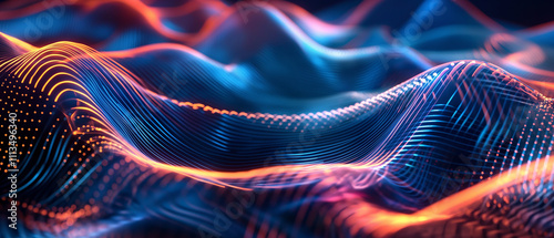 Dynamic flowing lines of light create a futuristic abstract background.