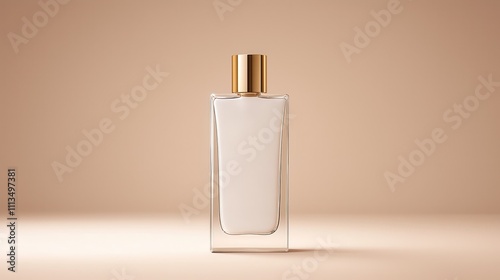 Elegant and Minimalist Perfume Bottle on a Soft Beige Background for Beauty and Fragrance Product Marketing and Advertising Needs