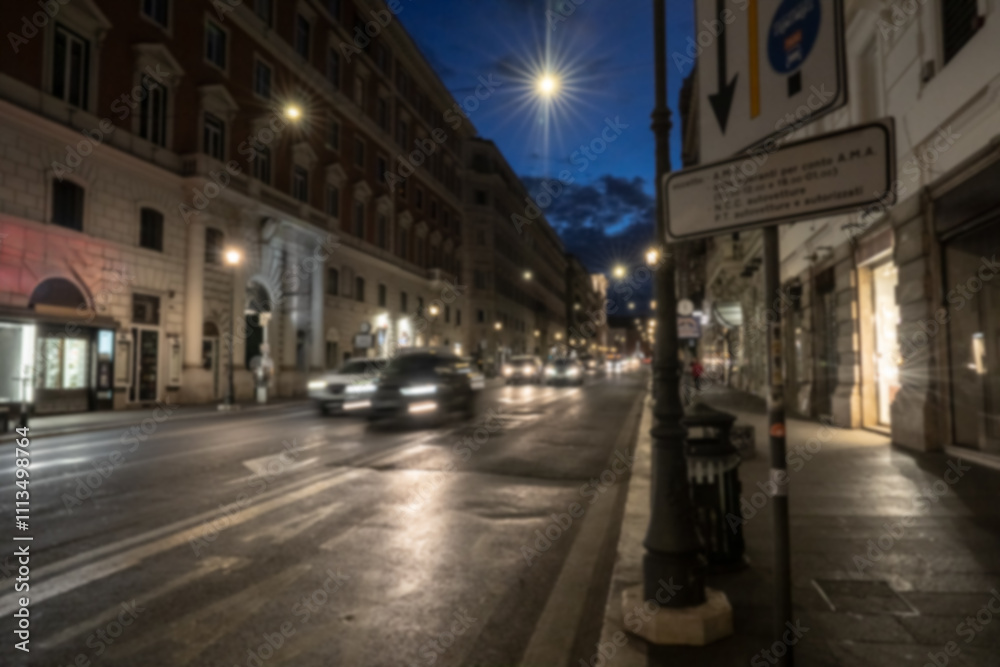 Blur night view of street and architecture of Rome. Rome, Italy. Blur night view of street and architecture of Rome. Rome, Italy.