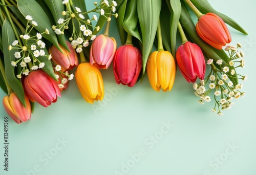 bouquet of tulips and easter eggs