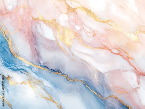 Abstract blue and gold fluid art design featuring flowing lines and shimmering accents creating a luxurious and elegant artistic composition for modern decor.