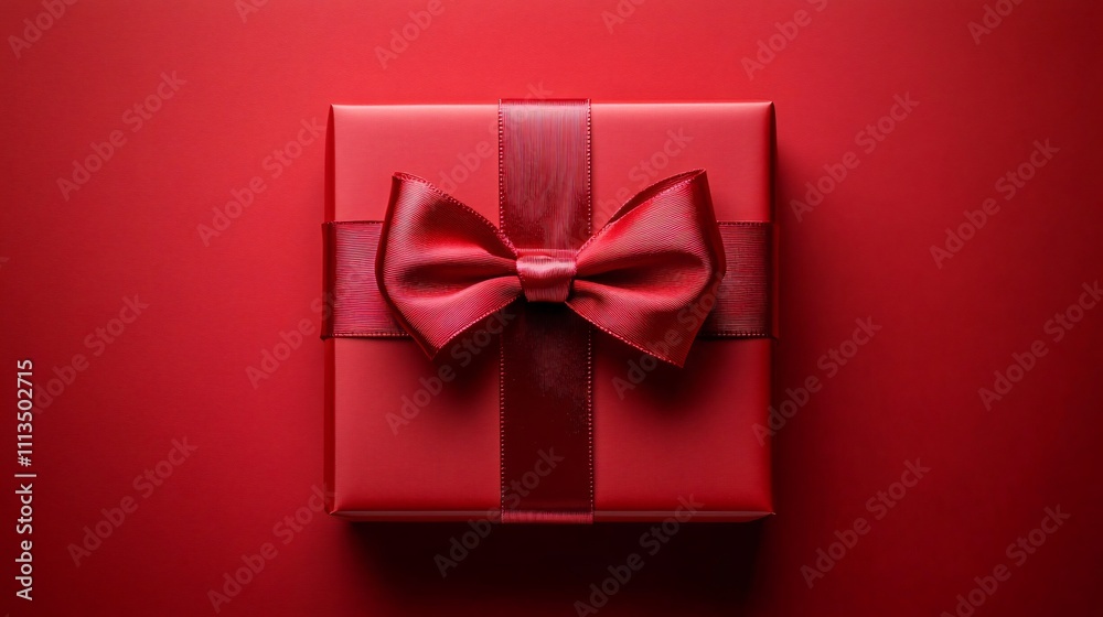 A stunning red gift box with a glossy satin ribbon on a bright red background, perfect for holiday promotions, birthday celebrations, and festive events. A stunning red gift box with a glossy satin ribbon on a bright red background, perfect for holiday promotions, birthday celebrations, and festive events.