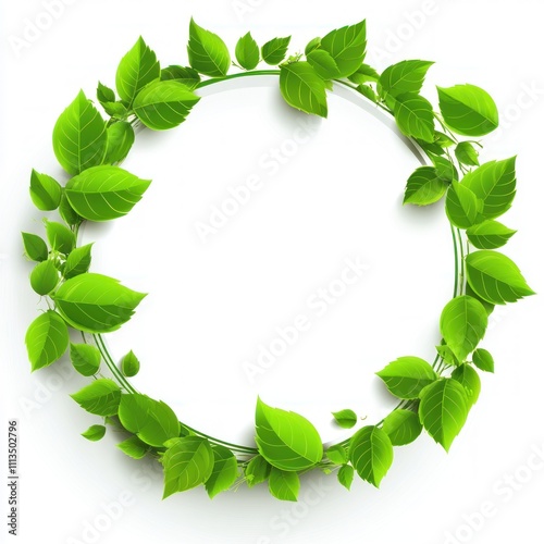 Lush green leaves forming a circular frame with a white center, perfect for text or images. photo