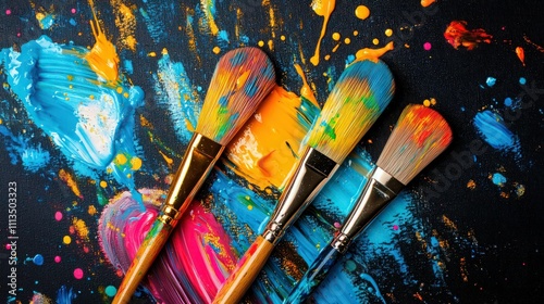 Abstract background with paint brushes and paint splashes