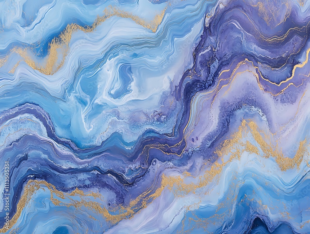 Fototapeta premium Abstract blue and gold fluid art design featuring flowing lines and shimmering accents creating a luxurious and elegant artistic composition for modern decor.