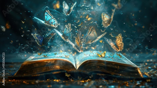 Open Book with Butterflies Coming Out