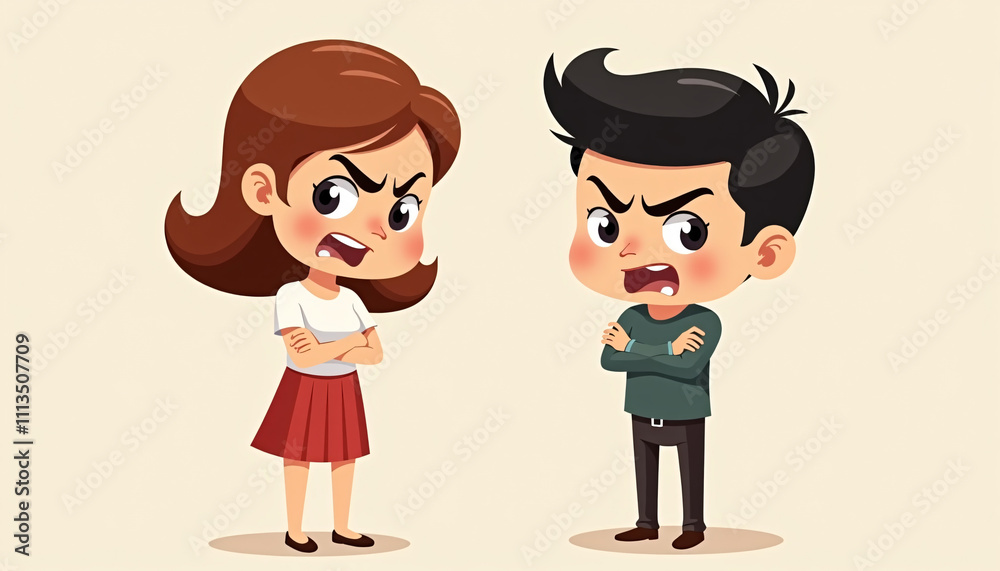 Frustrated Young Boy and Girl Displaying Disagreement with Crossed Arms Frustrated Young Boy and Girl Displaying Disagreement with Crossed Arms
