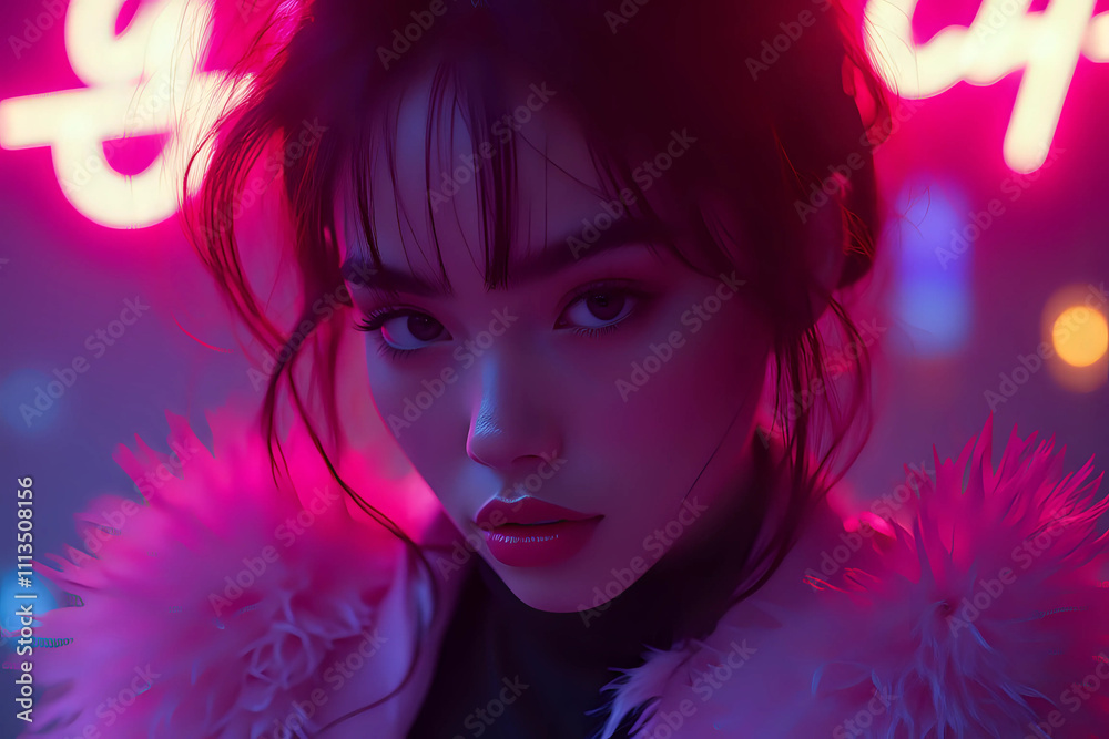 portrait of a girl in neon lighting portrait of a girl in neon lighting
