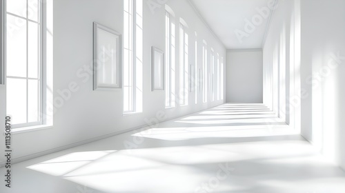 Bright White Hallway with Modern Artwork.