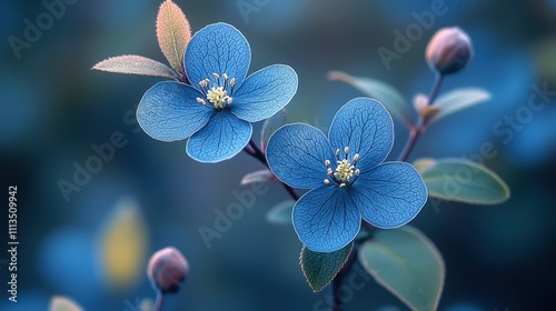 Serene blue flowers in bloom with soft background photo