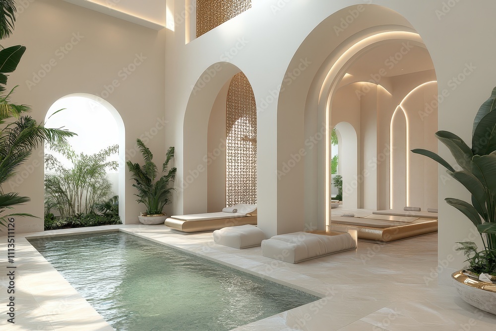 Fototapeta premium Luxurious spa retreat ideas featuring elegant gold accents and stunning decor for a serene escape.