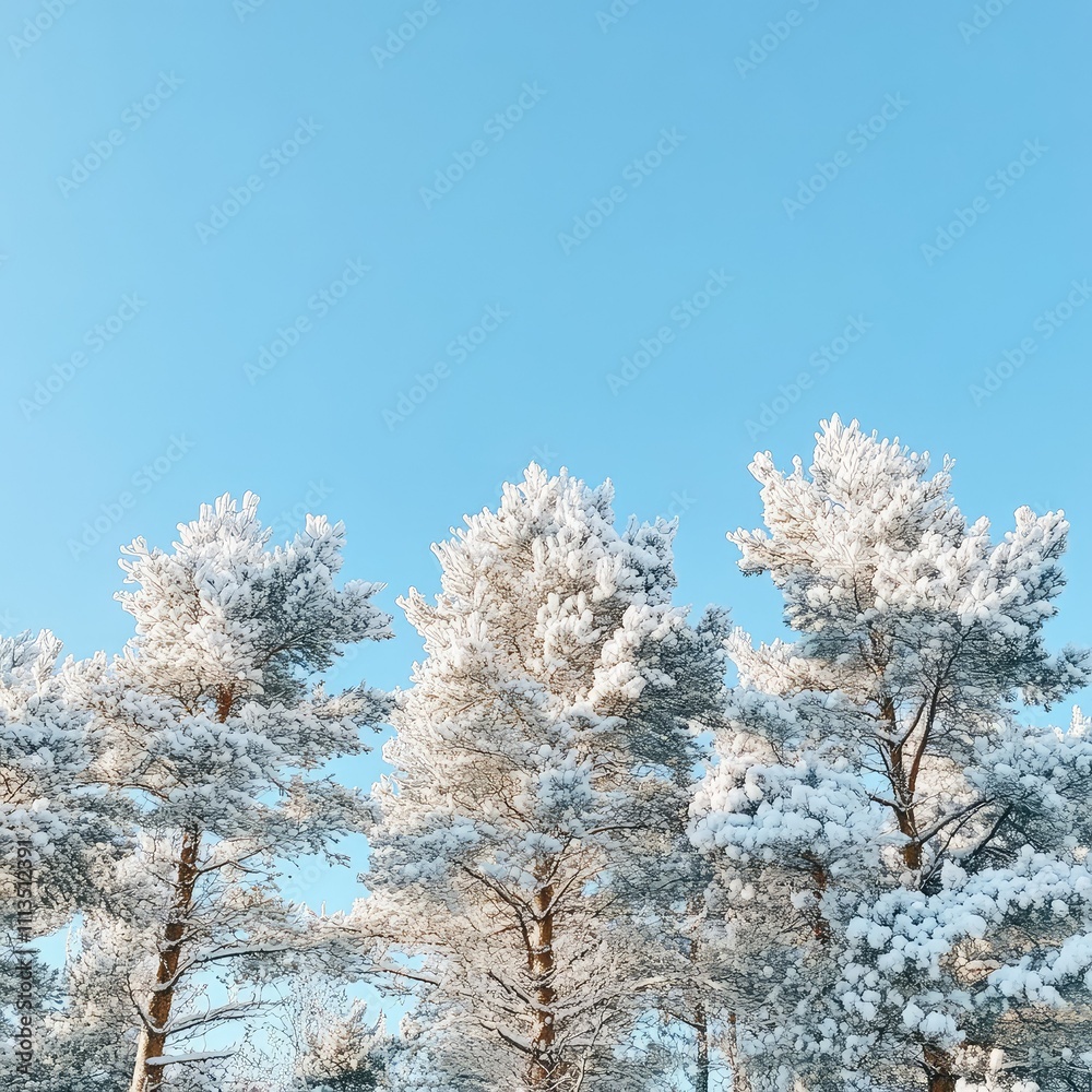 Snow-Covered Pine Trees Against a Clear Blue Sky Snow-Covered Pine Trees Against a Clear Blue Sky