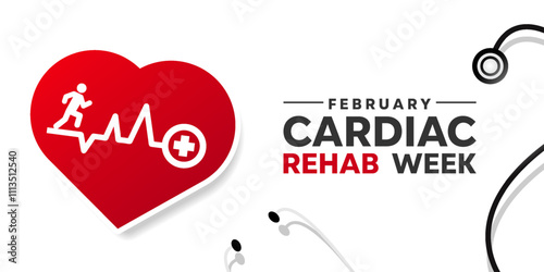 National Cardiac Rehab Week. Heart, people and stesthoscope. Suitable for cards, banners, posters, social media and more. White background. 