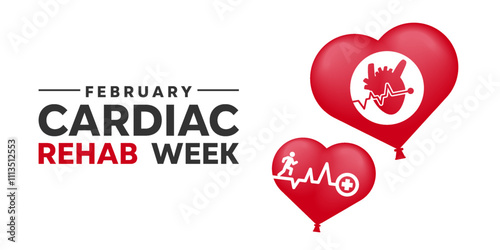National Cardiac Rehab Week. Heartbeat, balloon and people. Suitable for cards, banners, posters, social media and more. White background. 