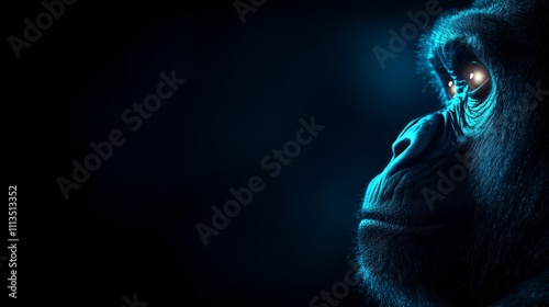 Majestic gorilla illuminated by glowing light dark background wallpaper design animal art captivating viewpoint photo