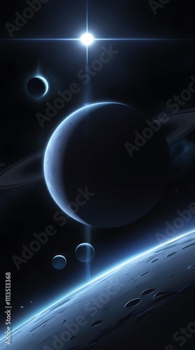 Space planets in vast dark universe astronomical landscape view