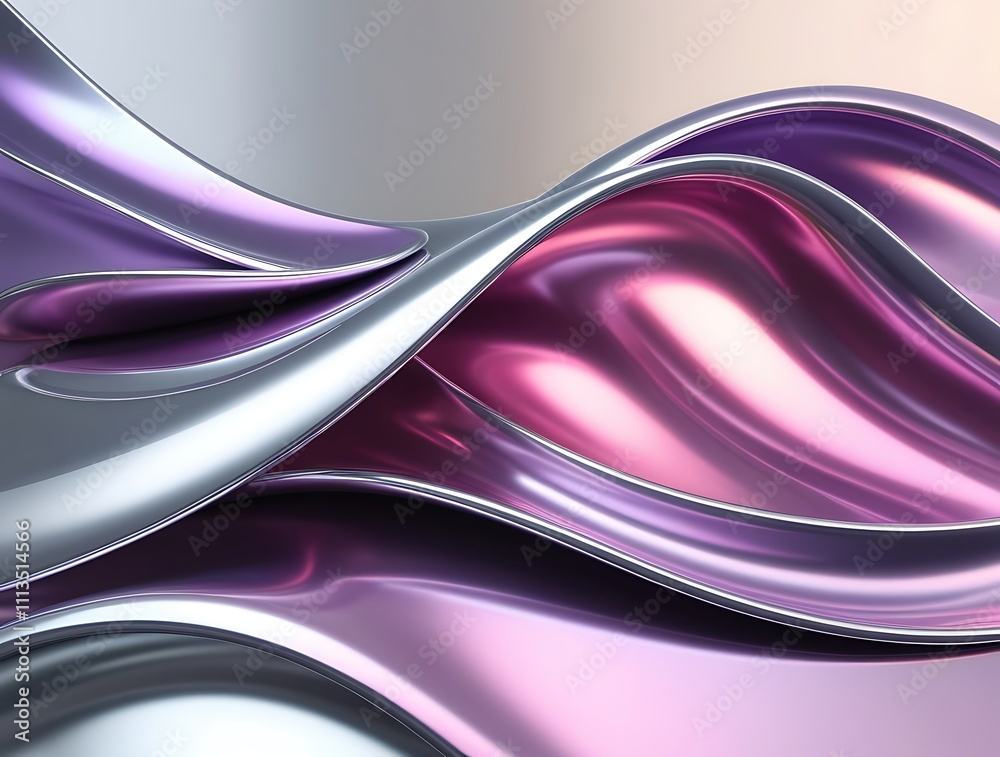 Obraz premium Metallic silver and purple waves abstract background wallpaper illustration design, shiny reflective wallpaper