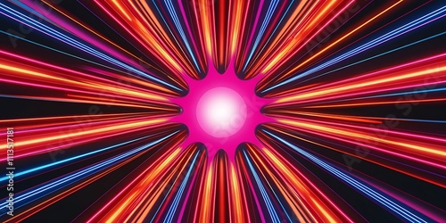 Illustrated background burst of pink and blue lights of black background wallpaper, lightful design