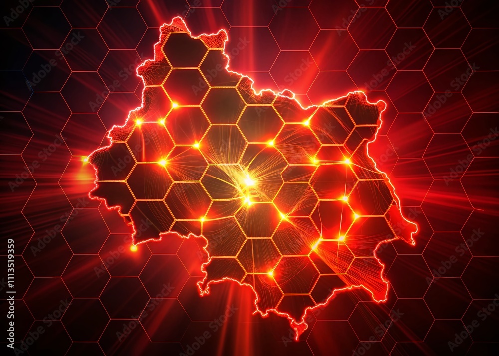 Abstract Bolivia Map Double Exposure Red Hexagons Abstract Bolivia Map Double Exposure Red Hexagons