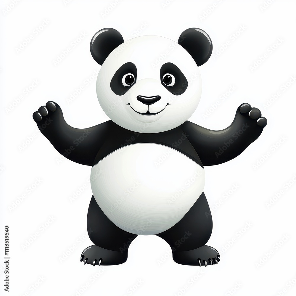 Naklejka premium Cute and Playful Cartoon Panda Character with a Cheerful Expression, Ideal for Children's Products and Nature-Themed Designs