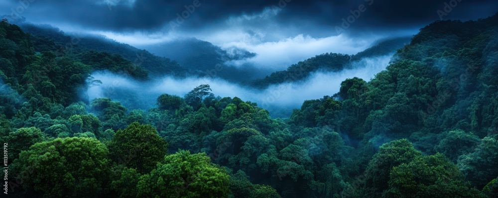 Dense forest blanketed by ethereal mist, creating a mystical and serene landscape in nature's embrace. Dense forest blanketed by ethereal mist, creating a mystical and serene landscape in nature's embrace.