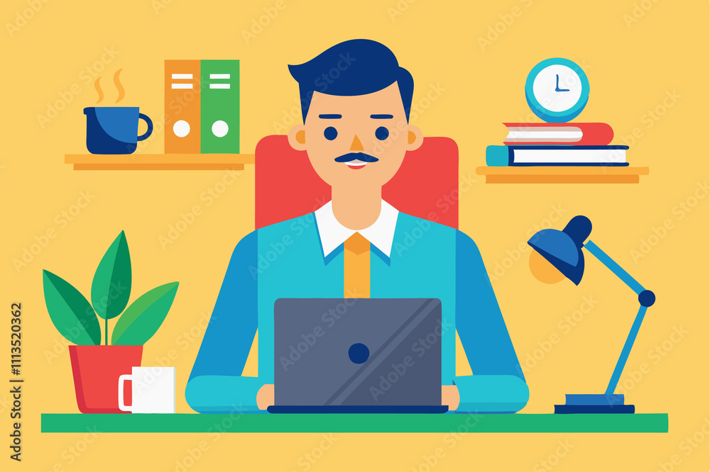 a man with desk flat illustration a man with desk flat illustration