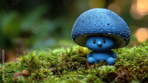 Wallpaper Mural Cute blue mushroom character sitting on moss in a forest Torontodigital.ca