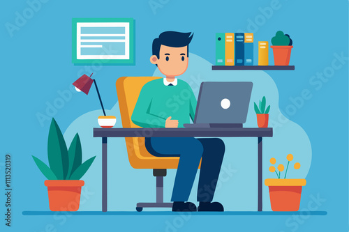 a man with desk flat illustration