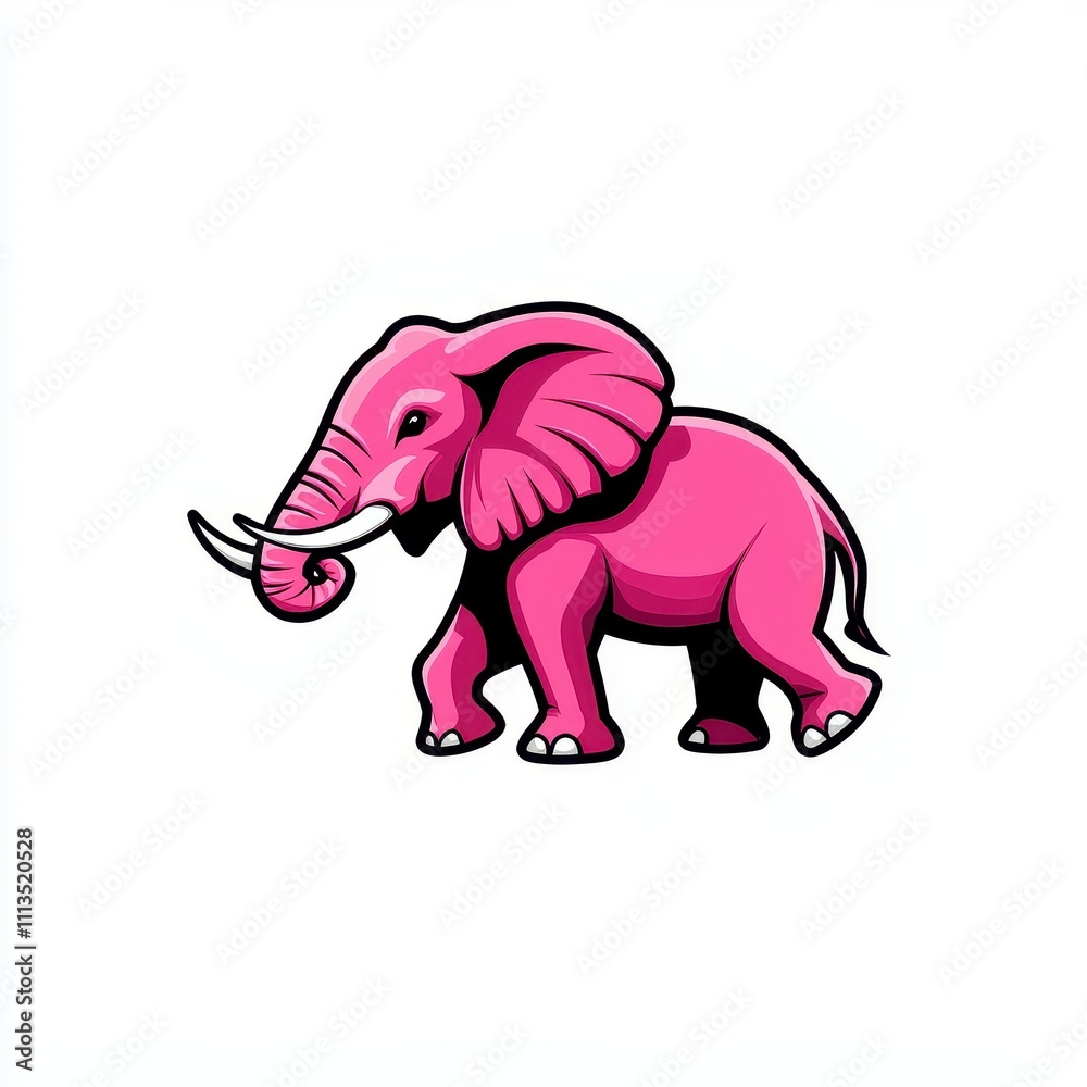 Fototapeta premium Playful Pink Elephant Illustration on a Flat Background Ideal for Children’s Products, Animation, or Fun-Themed Designs