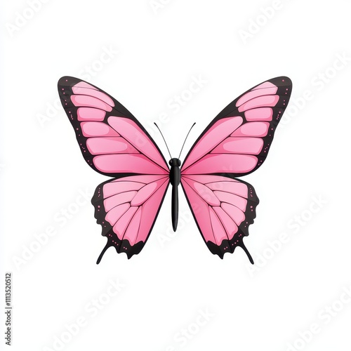 Vibrant Pink Butterfly with Black Edges and Intricate Wing Patterns, Perfect for Nature Themes and Artistic Designs in Digital and Print Media